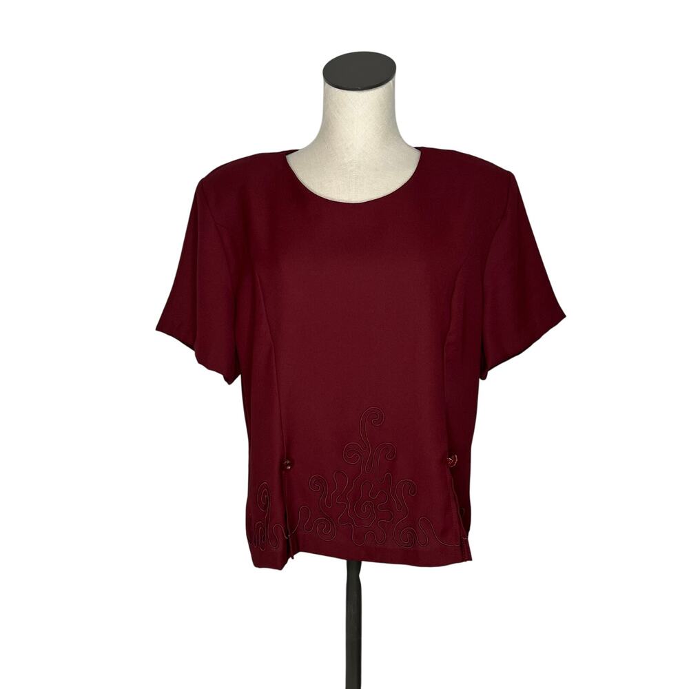 80’s Vintage Clara wine short sleeve embroidered top Size XXL